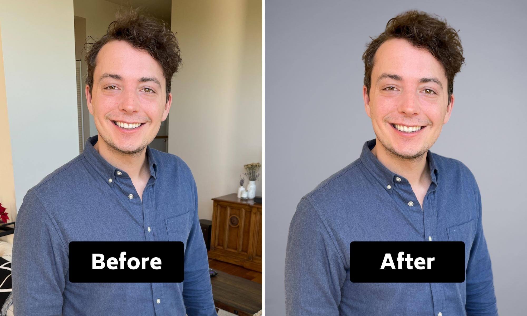DIY Headshot Taken with Smartphone Before and After Example of Man